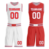 Custom White Red Classic Style Reversible Basketball Uniform Personalized COOLMAX BBJR-D017041